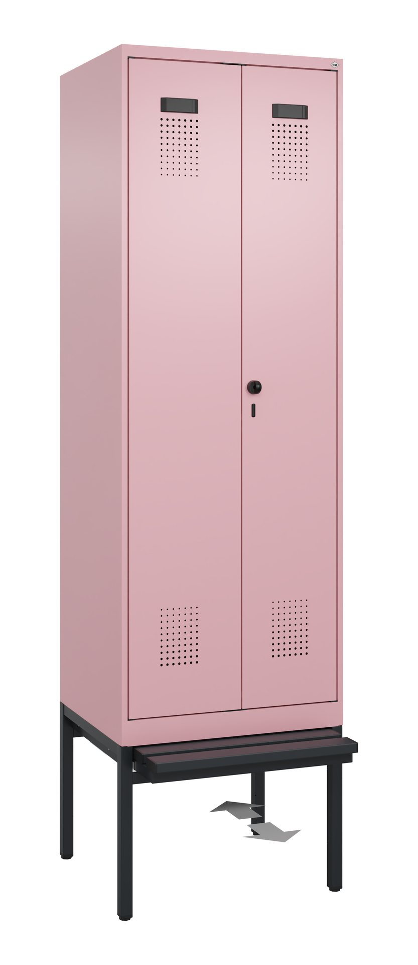 C+P PSA Schwarz-Weiß-Spind Evolo PLUS, Bank, 2 Abteile, 2120x600x815mm