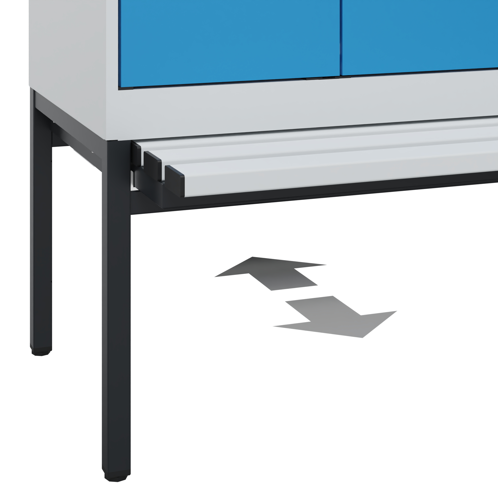 C+P PSA Schwarz-Weiß-Spind Evolo PLUS, Bank, 4 Abteile, 2120x1200x815mm