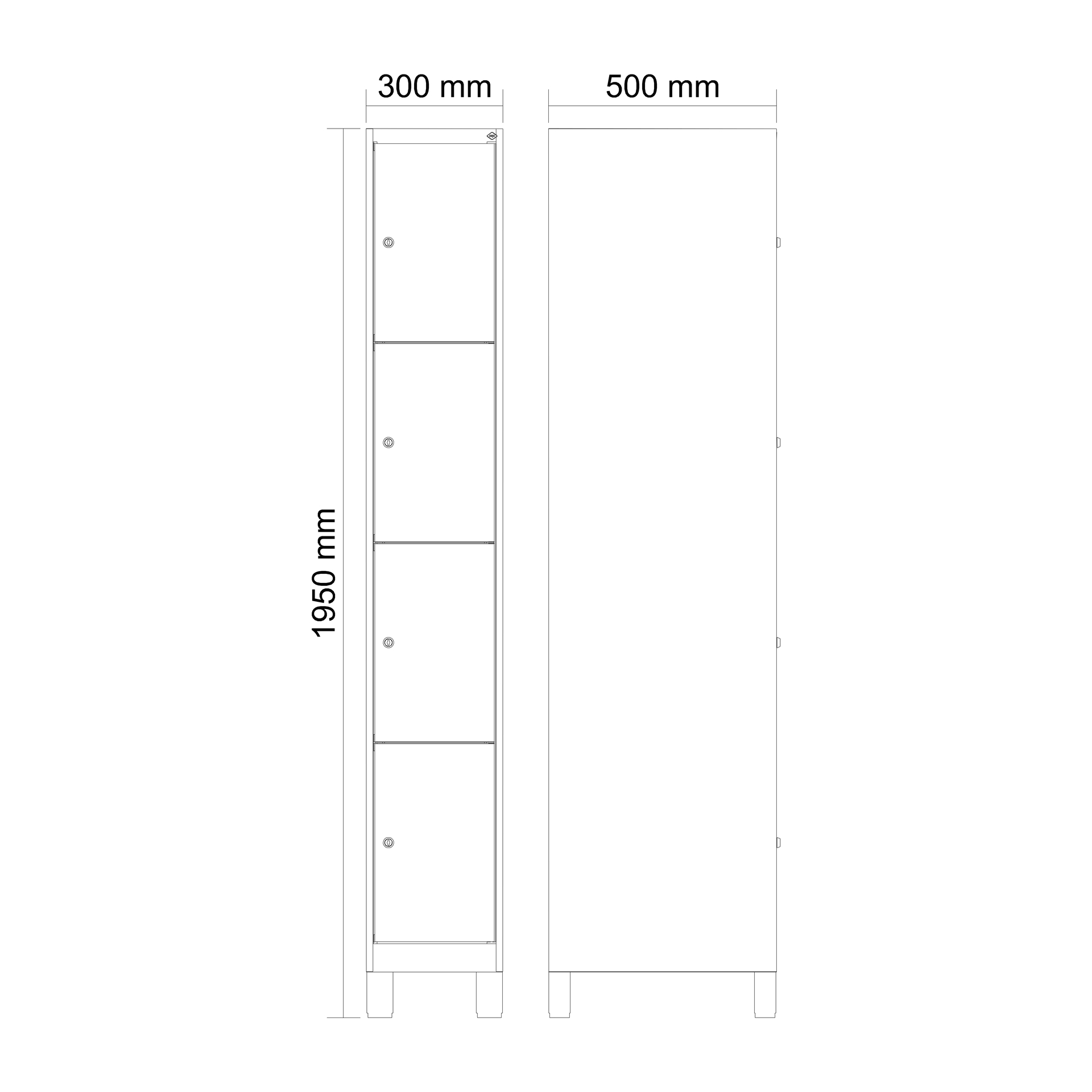C+P Schlie�fachschrank Evolo PLUS, F��e, 4 F�cher, 1950x300x500mm
