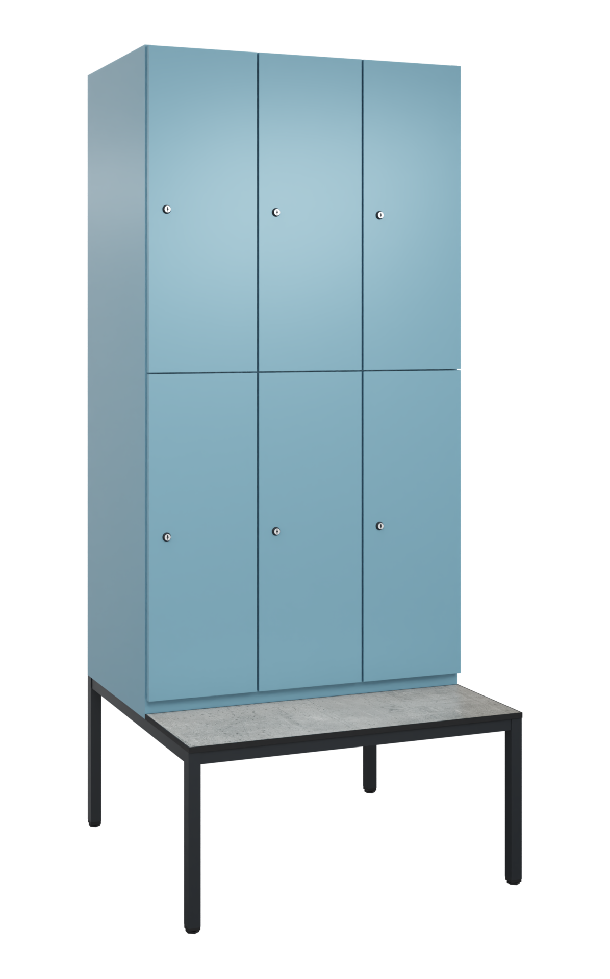 C+P Doppelstöckiger Spind, Cambio, 6 Fächer, Bank, 2120x900x815mm, 9016/VK427