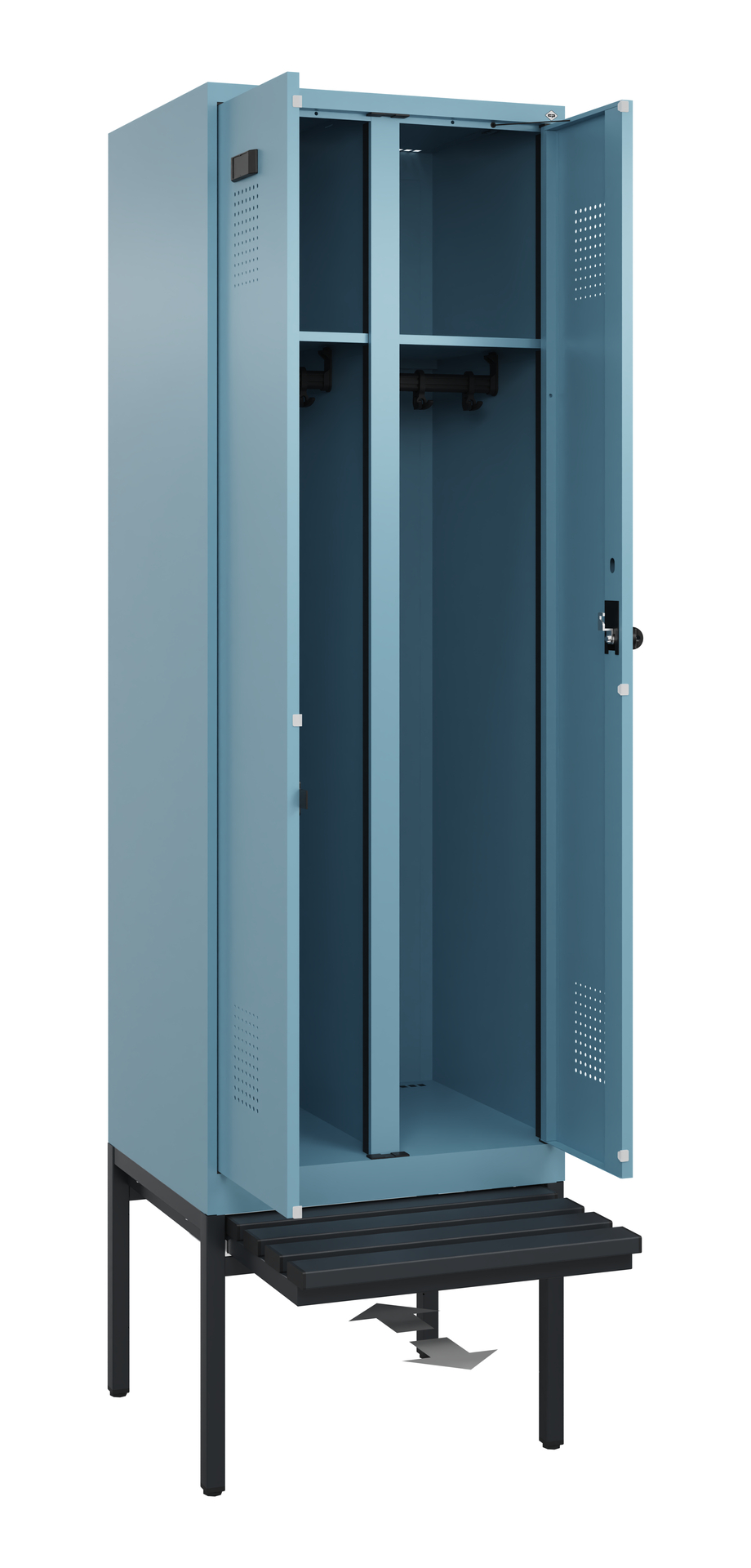 C+P Schwarz-Weiß-Spind Evolo PLUS, Bank, 2 Abteile, 2120x600x815mm