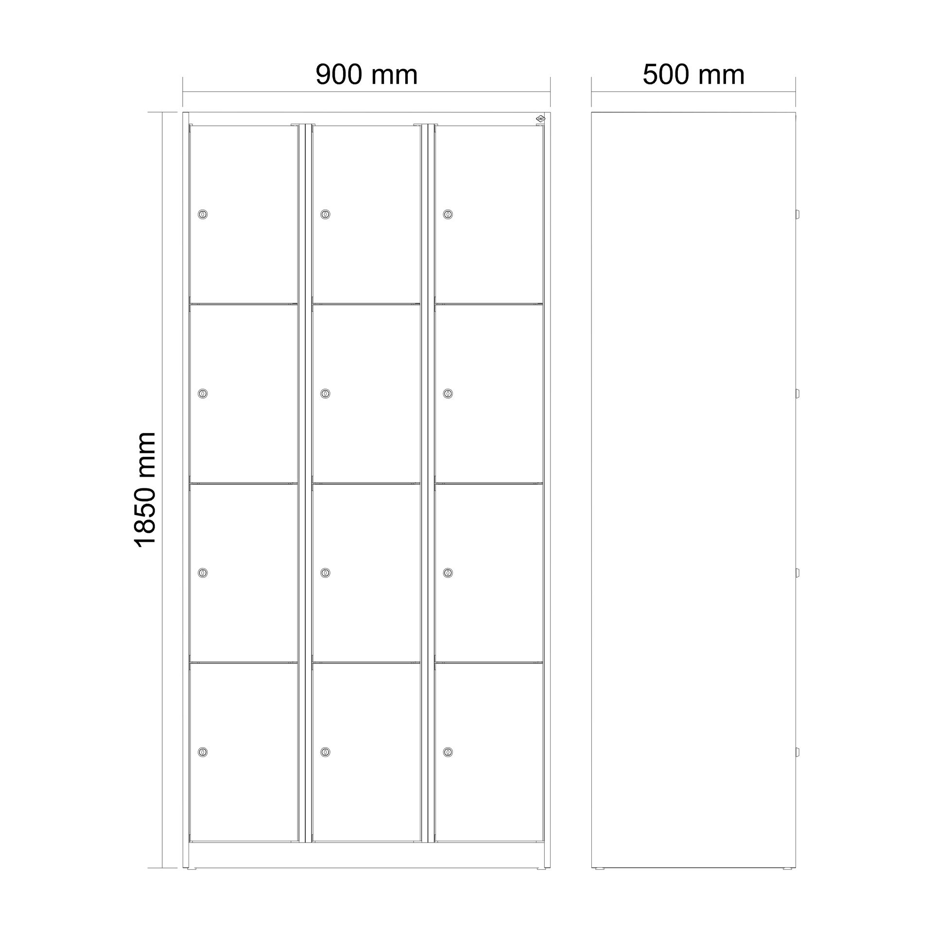 C+P Schlie�fachschrank Evolo PLUS, 12 F�cher, 1850x900x500mm