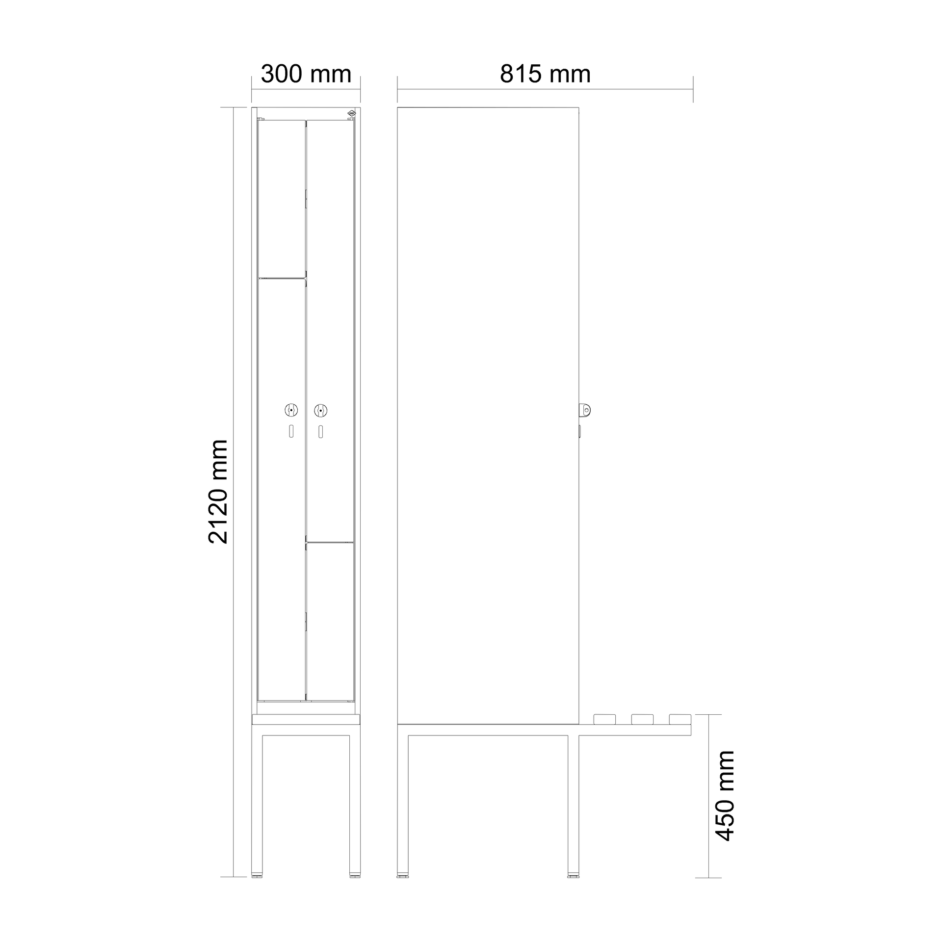 C+P Z-Spind Evolo PLUS, Bank, 2 F�cher, 2120x300x815mm