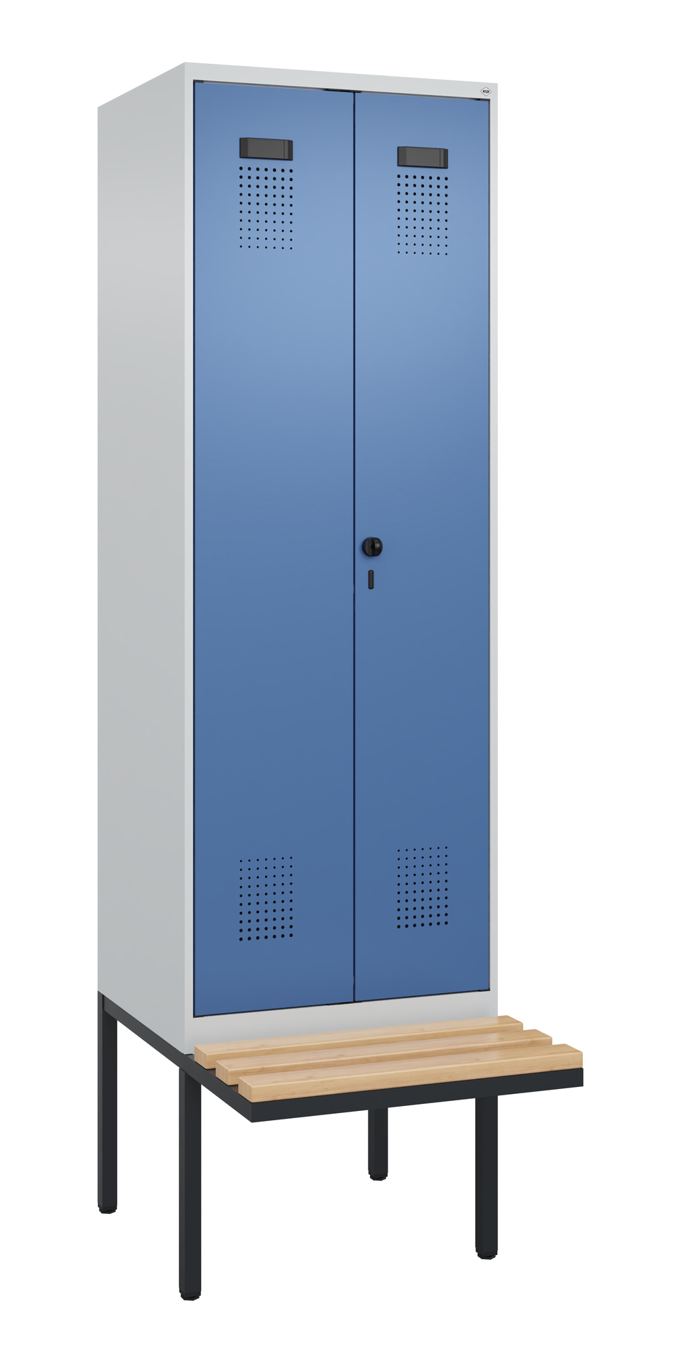 C+P Schwarz-Weiß-Spind Evolo PLUS, Bank, 2 Abteile