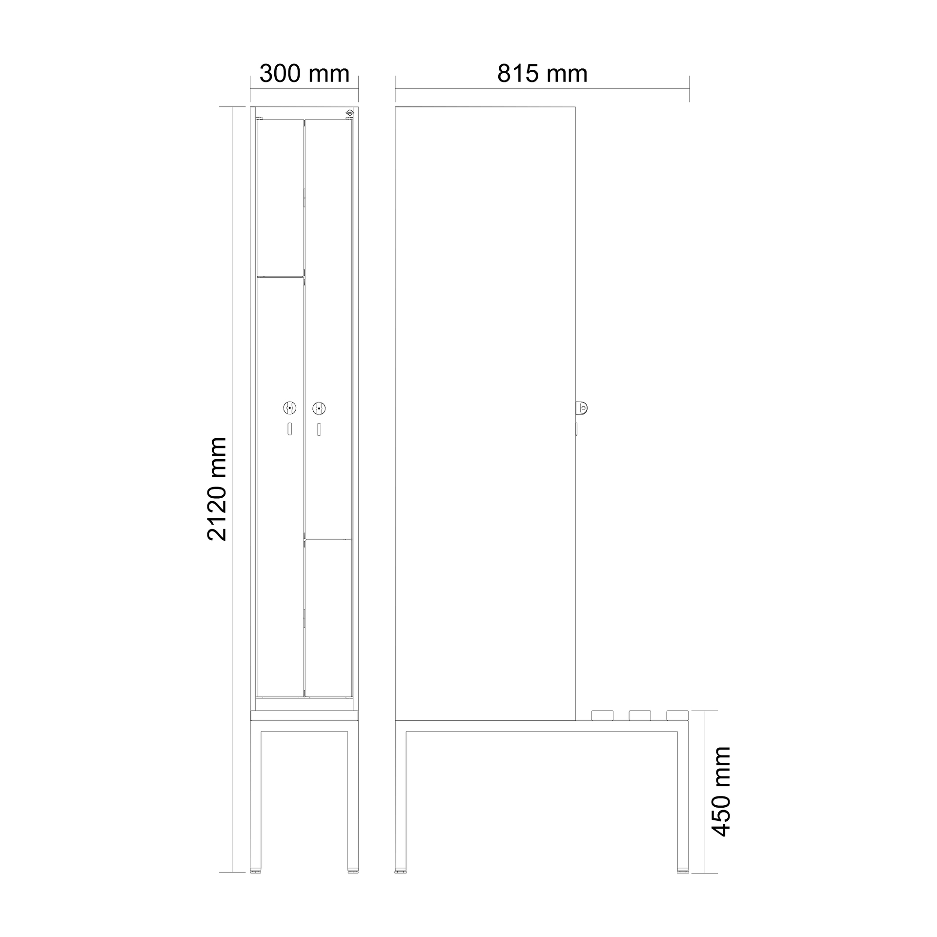 C+P Z-Spind Evolo PLUS, Bank, 2 F�cher, 2120x300x815mm