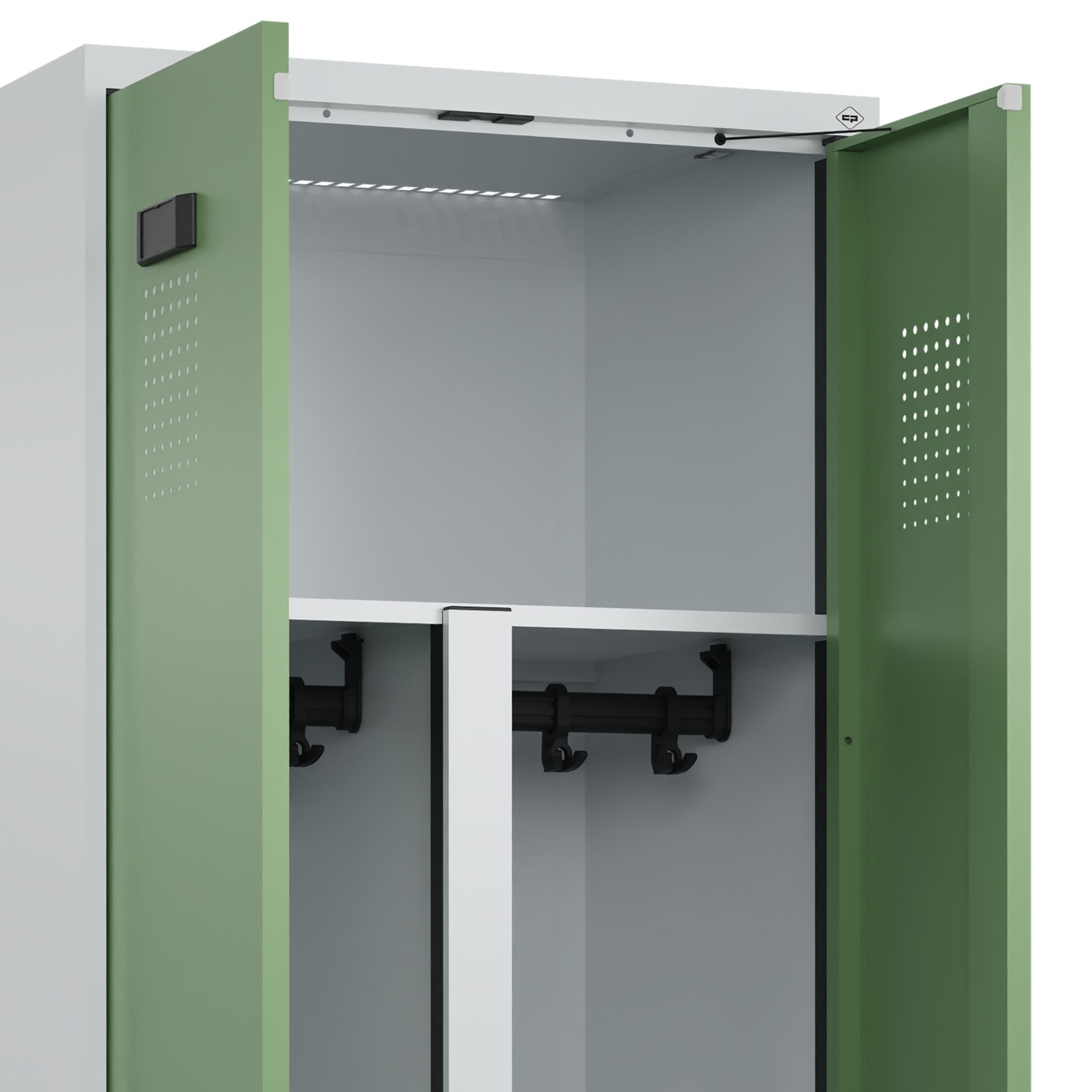 C+P PSA Schwarz-Weiß-Spind Evolo PLUS, Bank, 2 Abteile, 2120x800x815mm