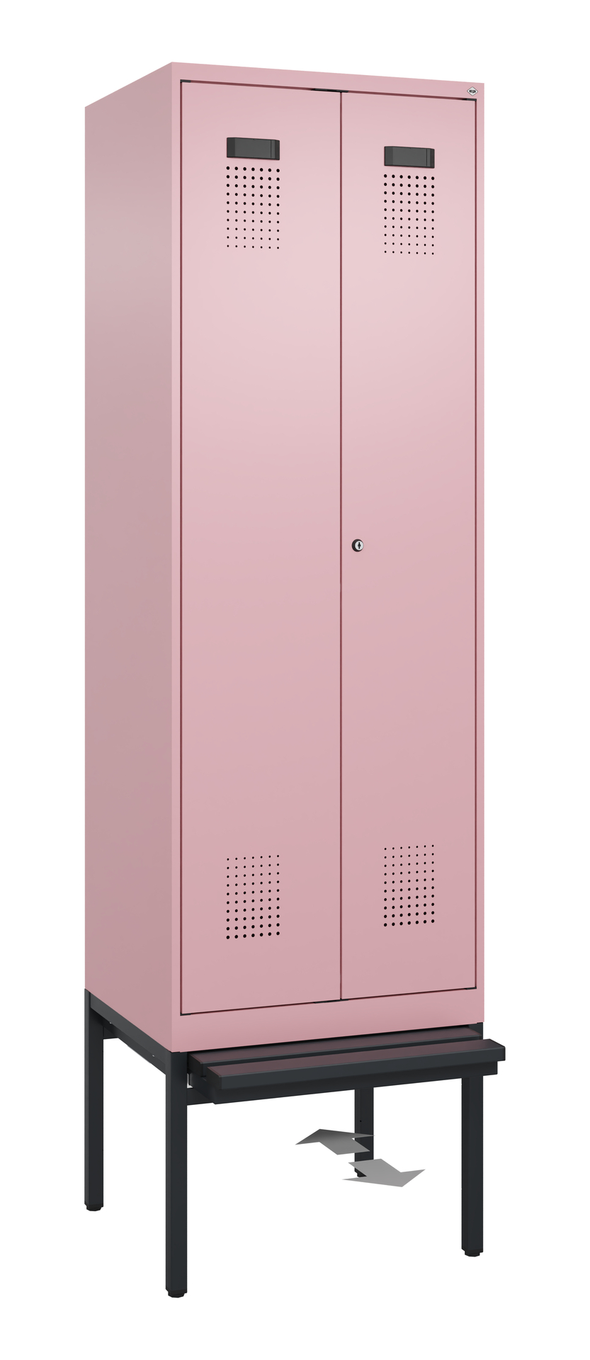 C+P PSA Schwarz-Weiß-Spind Evolo PLUS, Bank, 2 Abteile, 2120x600x815mm