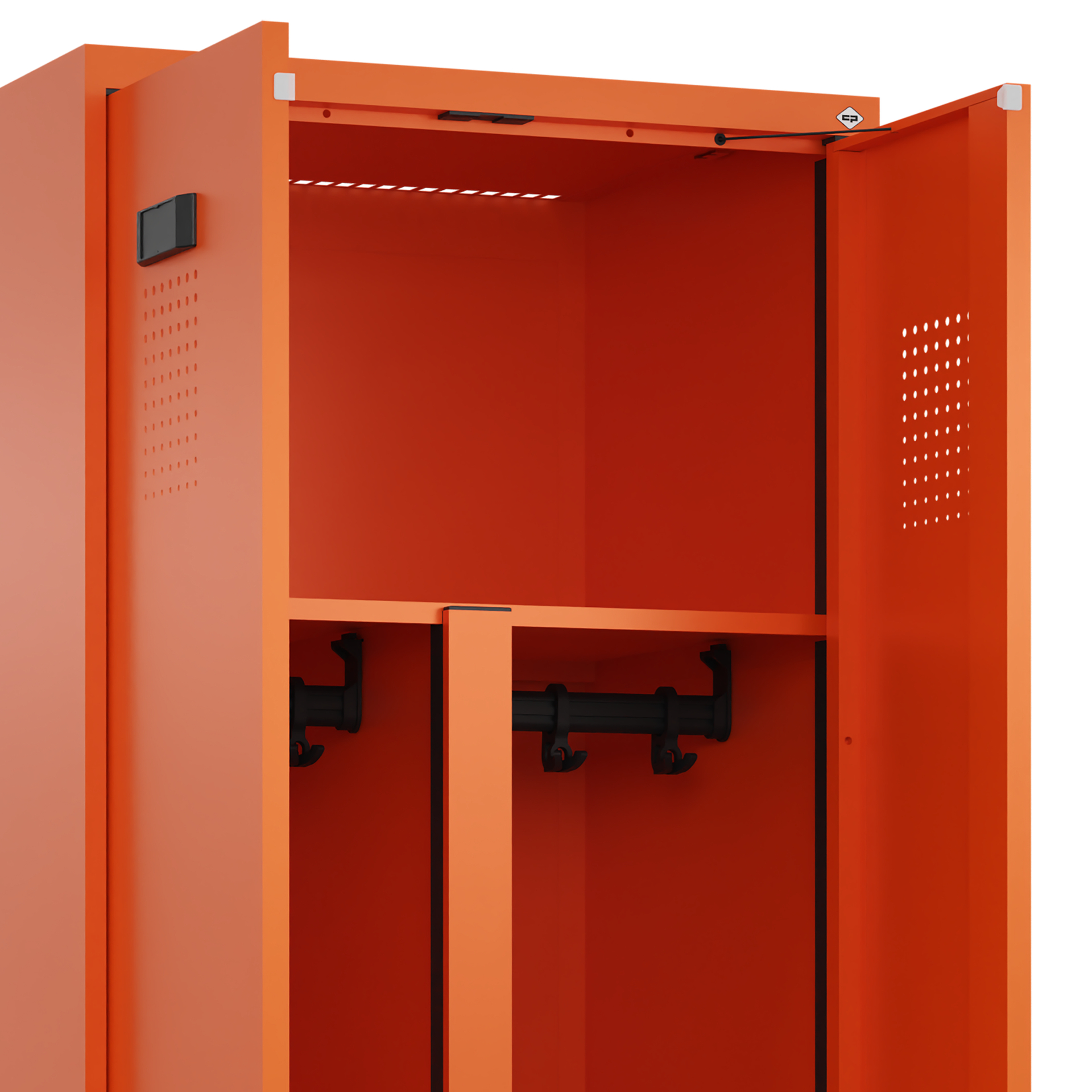 C+P PSA Schwarz-Weiß-Spind Evolo PLUS, Bank, 2 Abteile, 2120x600x815mm