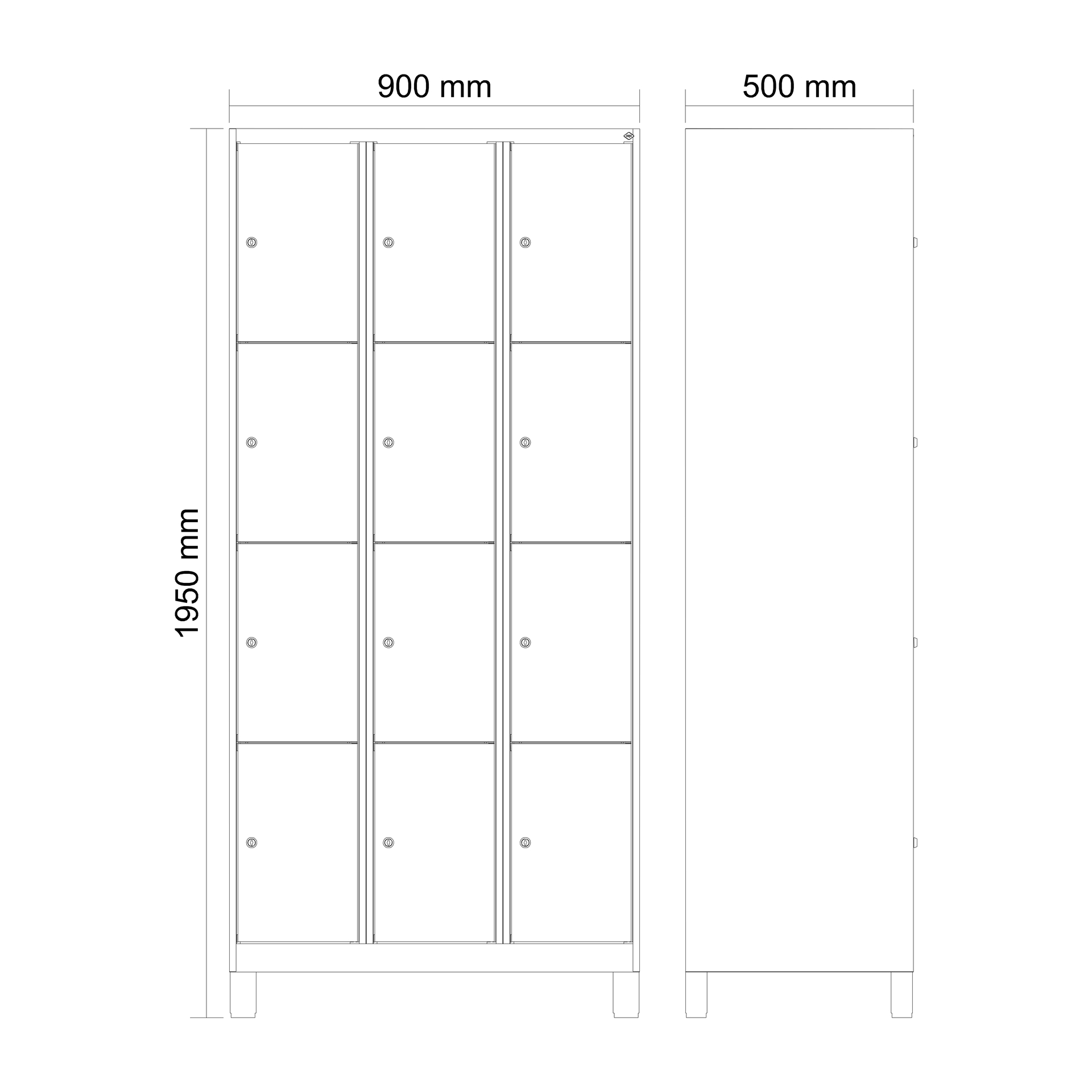 C+P Schlie�fachschrank Evolo PLUS, F��e, 12 F�cher, 1950x900x500mm