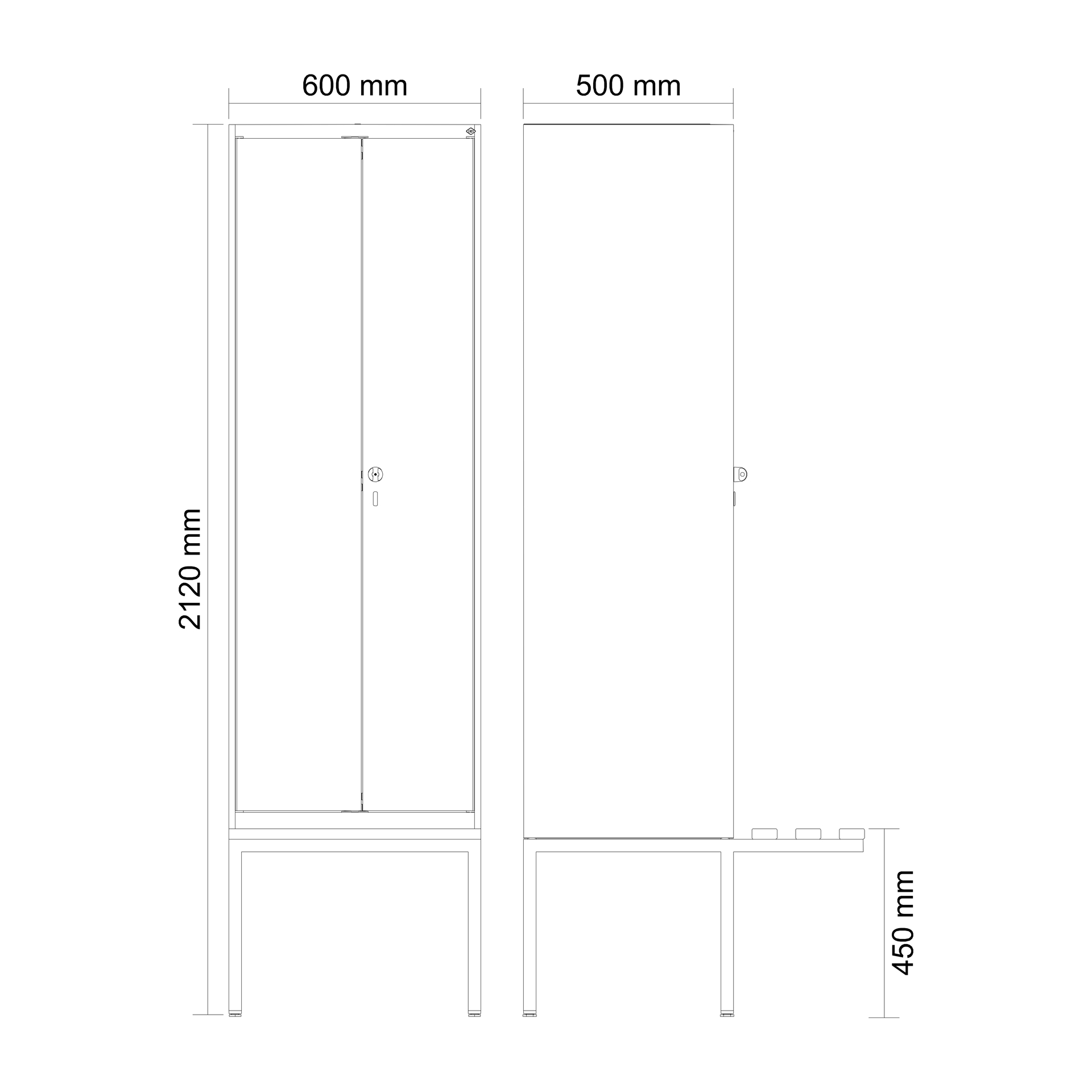 C+P Schwarz-Wei�-Spind Evolo PLUS, Bank, 2 Abteile, 2120x600x815mm