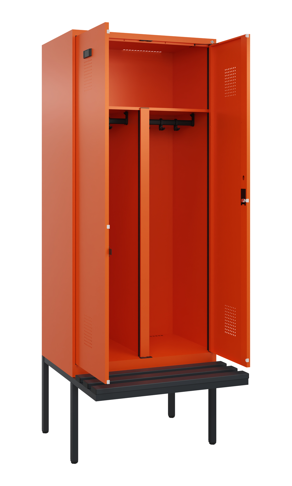 C+P PSA Schwarz-Weiß-Spind Evolo PLUS, Bank, 2 Abteile, 2120x800x815mm