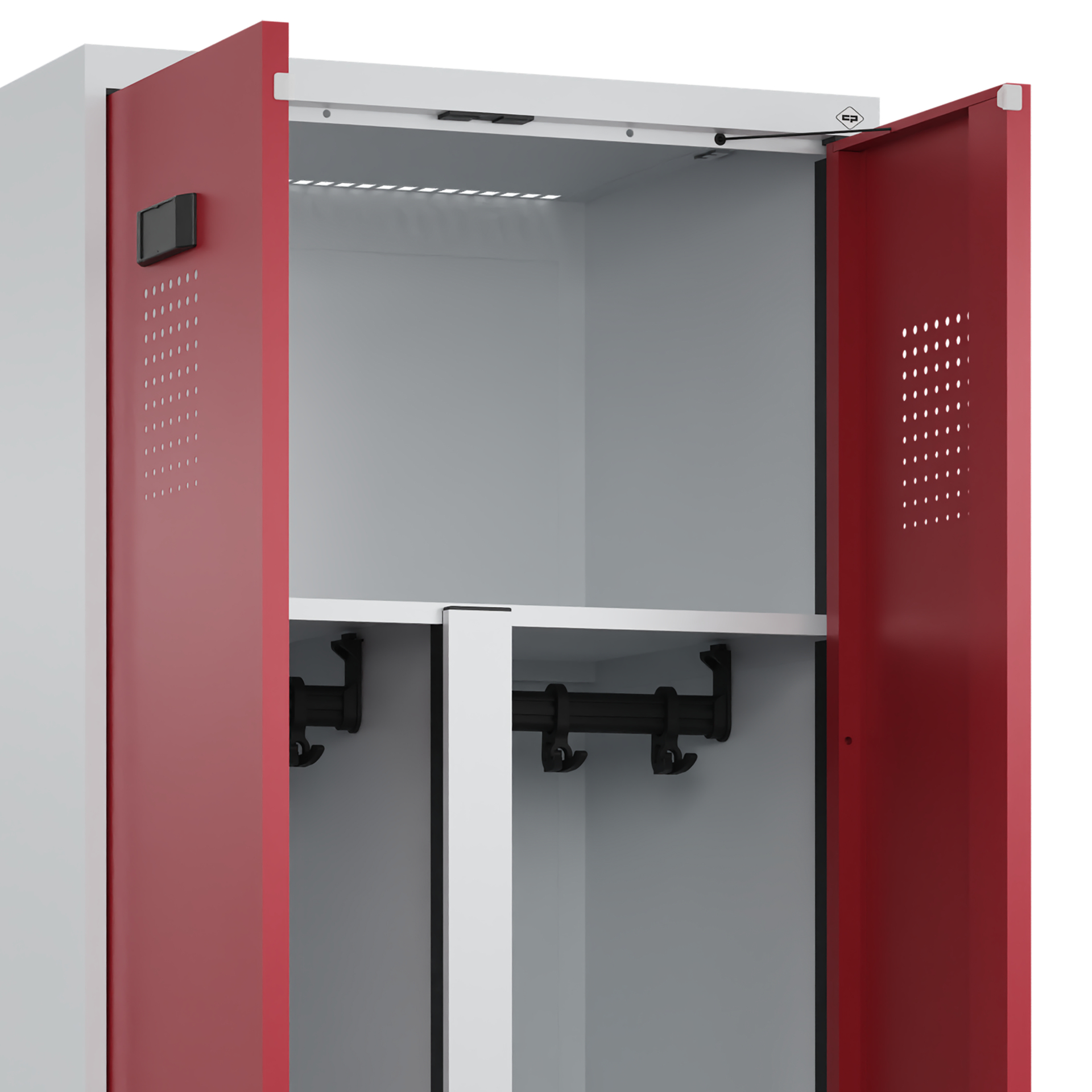 C+P PSA Schwarz-Weiß-Spind Evolo PLUS, Bank, 2 Abteile, 2120x600x815mm