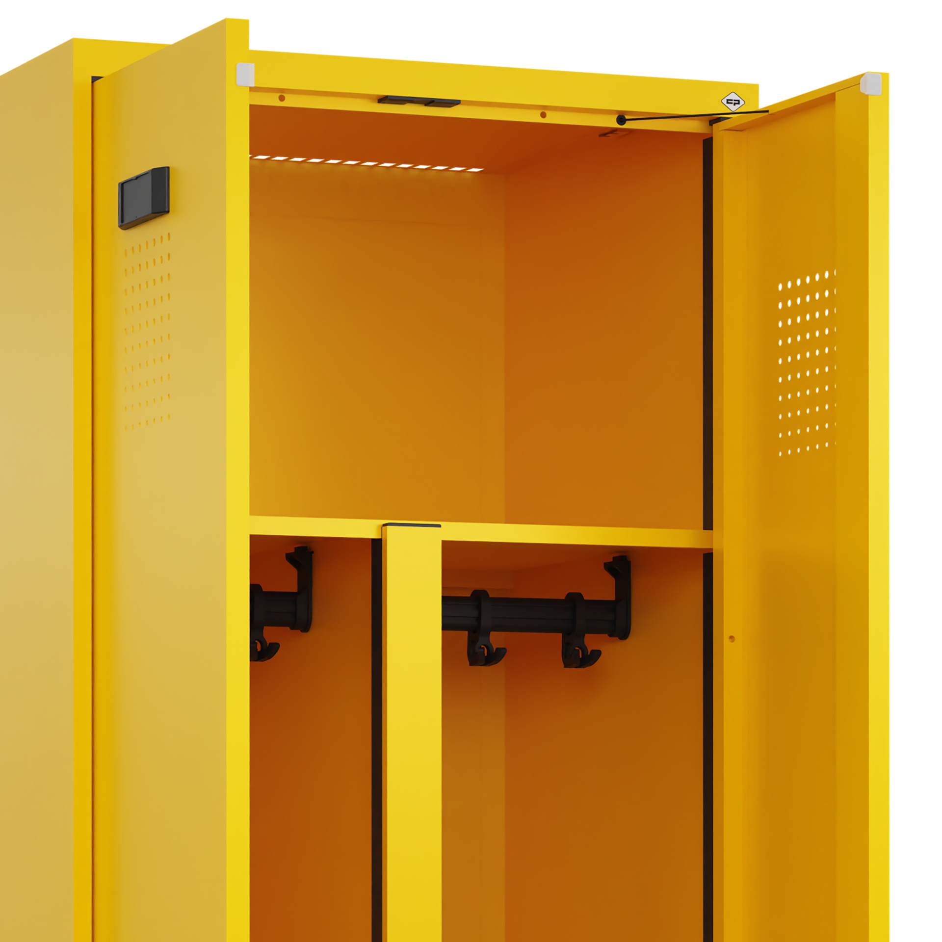 C+P PSA Schwarz-Weiß-Spind Evolo PLUS, Bank, 2 Abteile, 2120x600x815mm