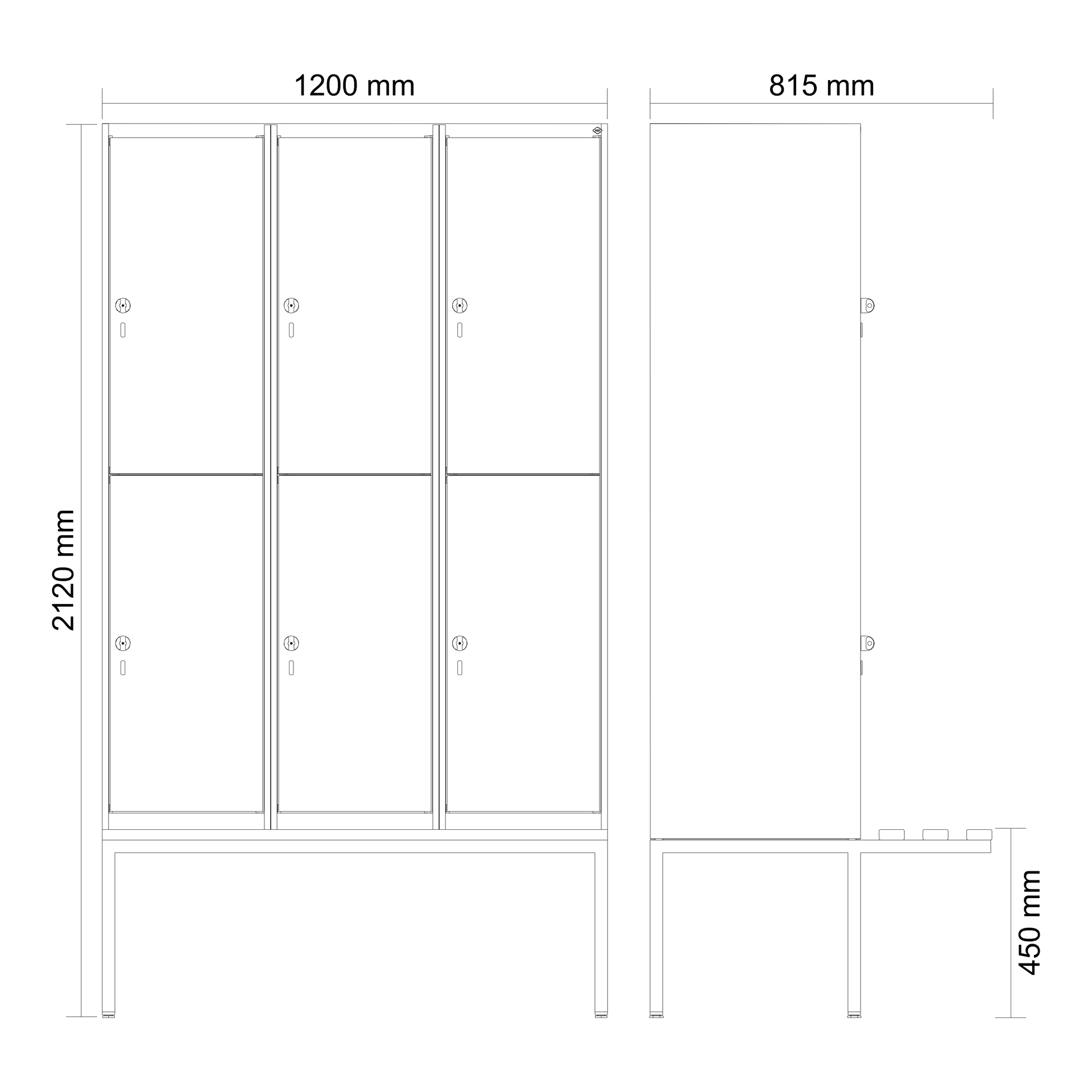 C+P Doppelst�ckiger Spind Evolo PLUS, 6 F�cher, 2120x1200x815mm
