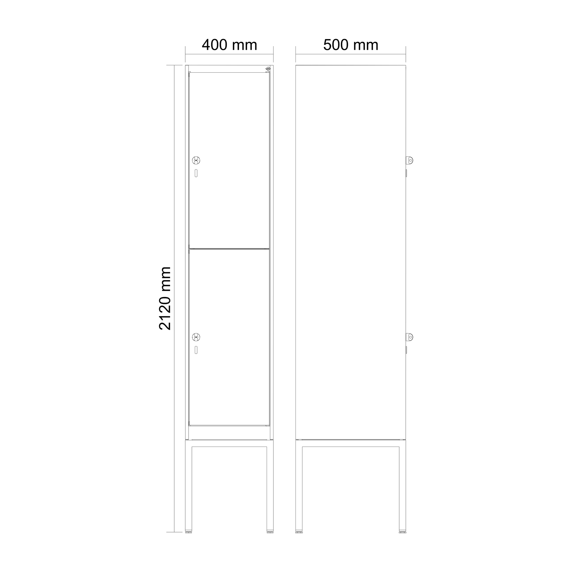 C+P Doppelst�ckiger Spind Evolo PLUS, 2 F�cher, 2120x400x500mm