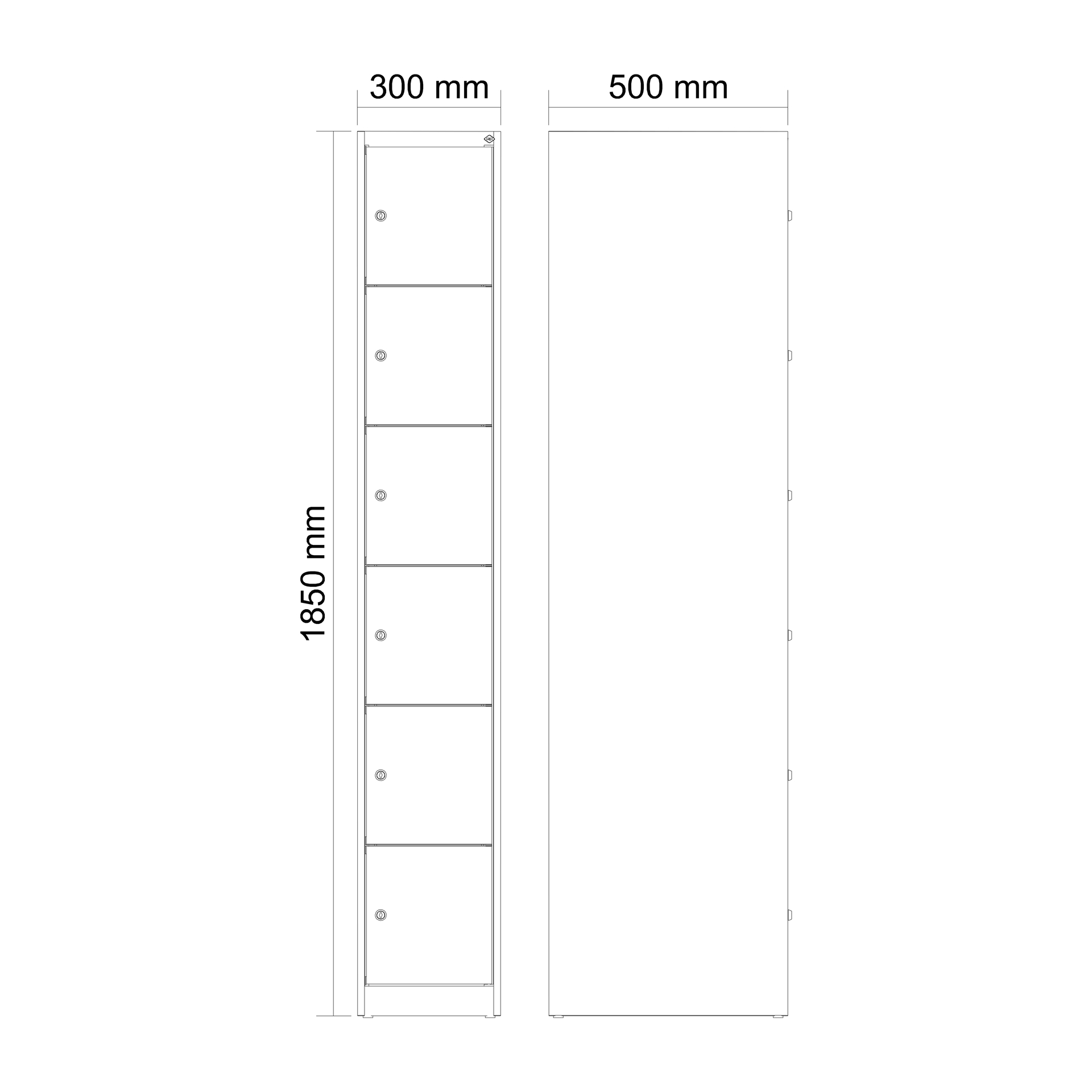 C+P Schlie�fachschrank Evolo PLUS, 6 F�cher, 1850x300x500mm
