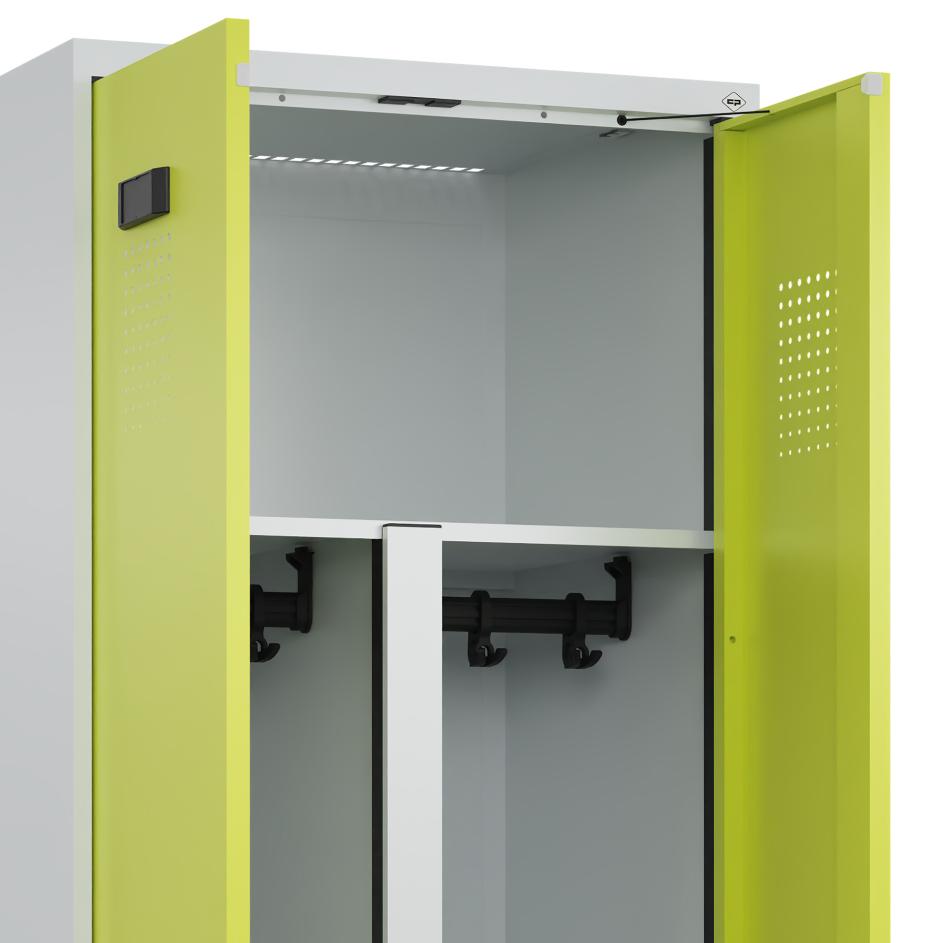 C+P Schwarz-Weiß-Spind Evolo PLUS, Bank, 4 Abteile