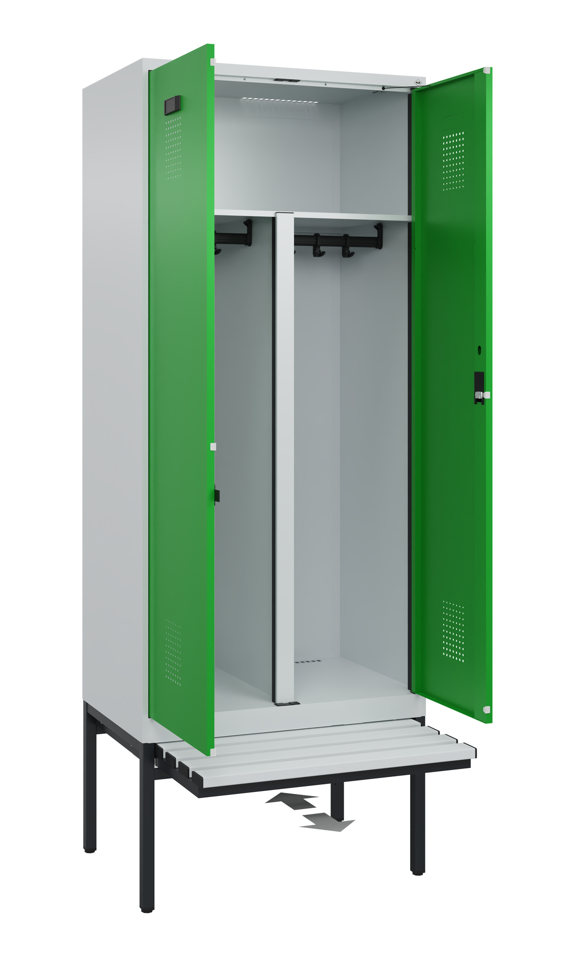 C+P PSA Schwarz-Weiß-Spind Evolo PLUS, Bank, 2 Abteile, 2120x800x815mm