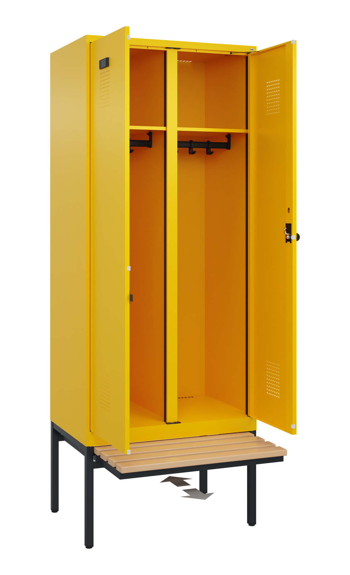 C+P Schwarz-Weiß-Spind Evolo PLUS, Bank, 2 Abteile, 2120x800x815mm