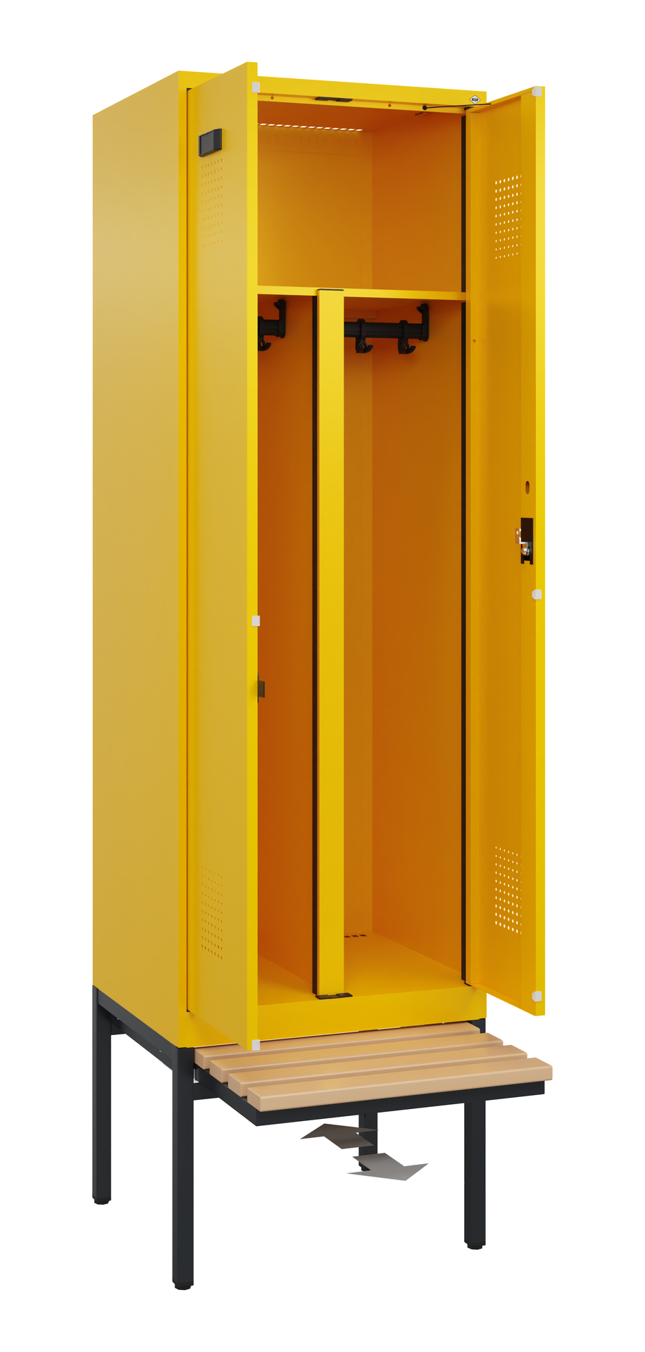 C+P PSA Schwarz-Weiß-Spind Evolo PLUS, Bank, 2 Abteile, 2120x600x815mm