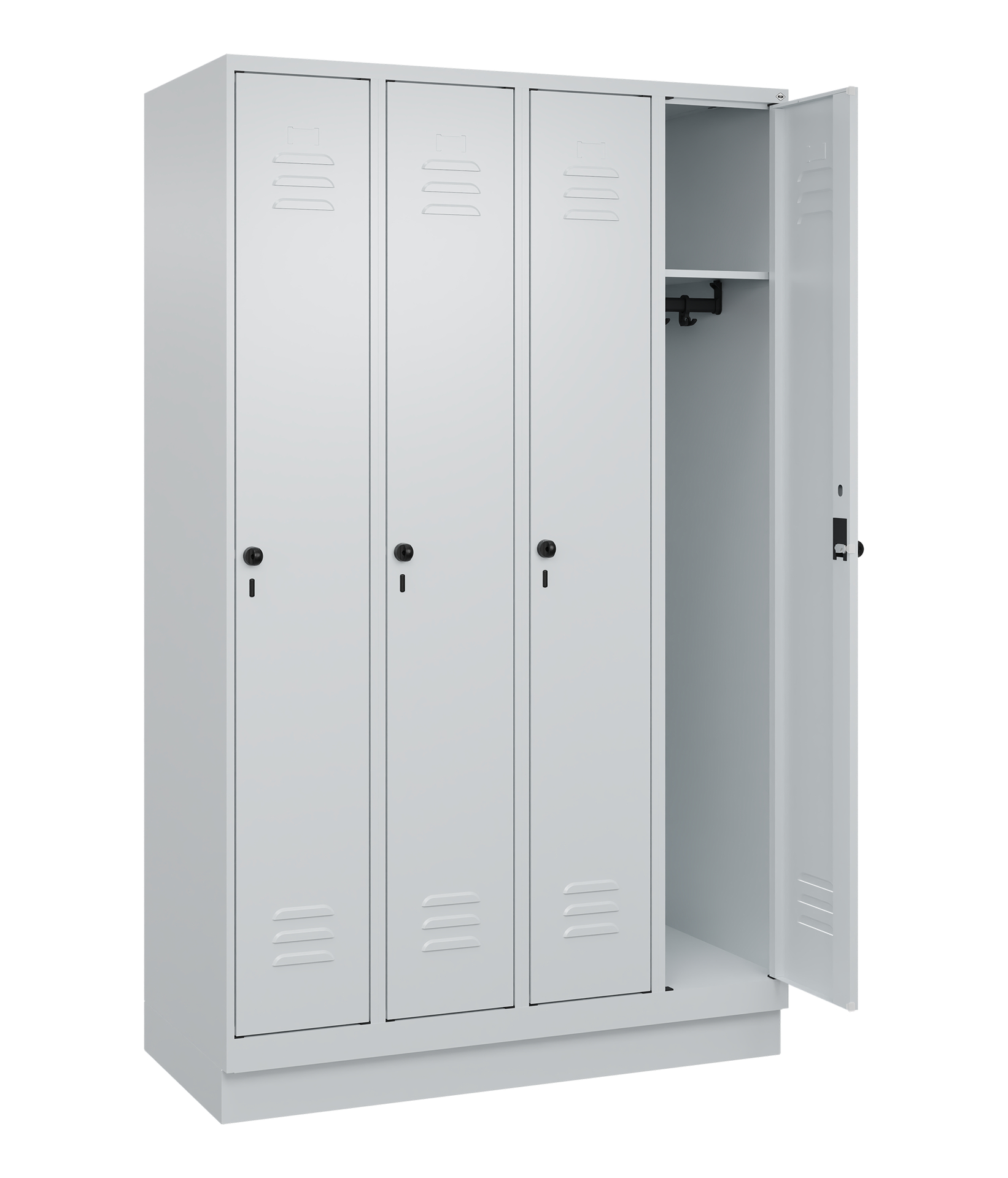 C+P Spind Classic PLUS, 4 Abteile, Sockel, 1950x1200x500mm, 7035/7035